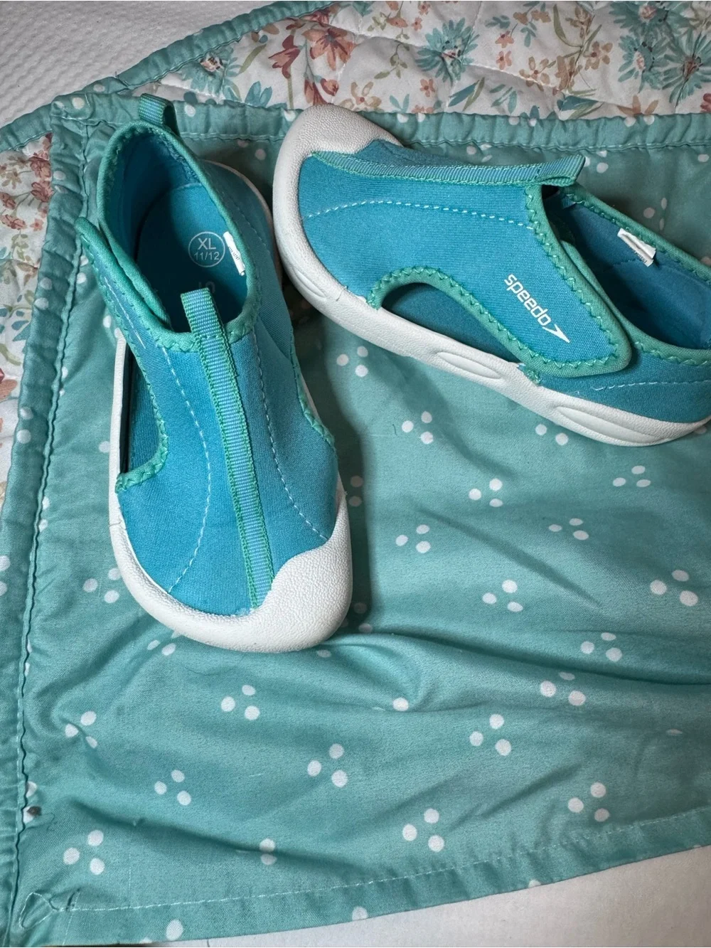 Speedo Kids Slip-On Water Shoes in Aqua and White